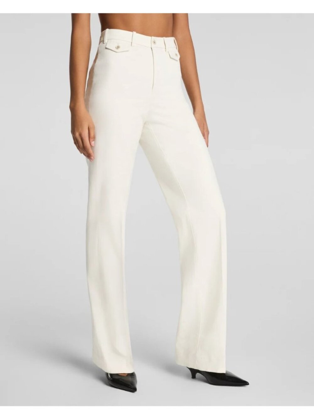 NEW Spanx Stretch Twill Easy Flare Pants SpanxSupersmooth Ivory Large 360 Smooth
